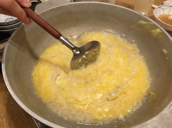 博多若杉の水炊きコースの雑炊